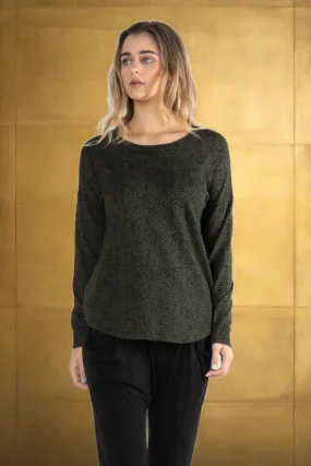 Betty Basics Sophie Knit Jumper in Olive / Black Terrain Print