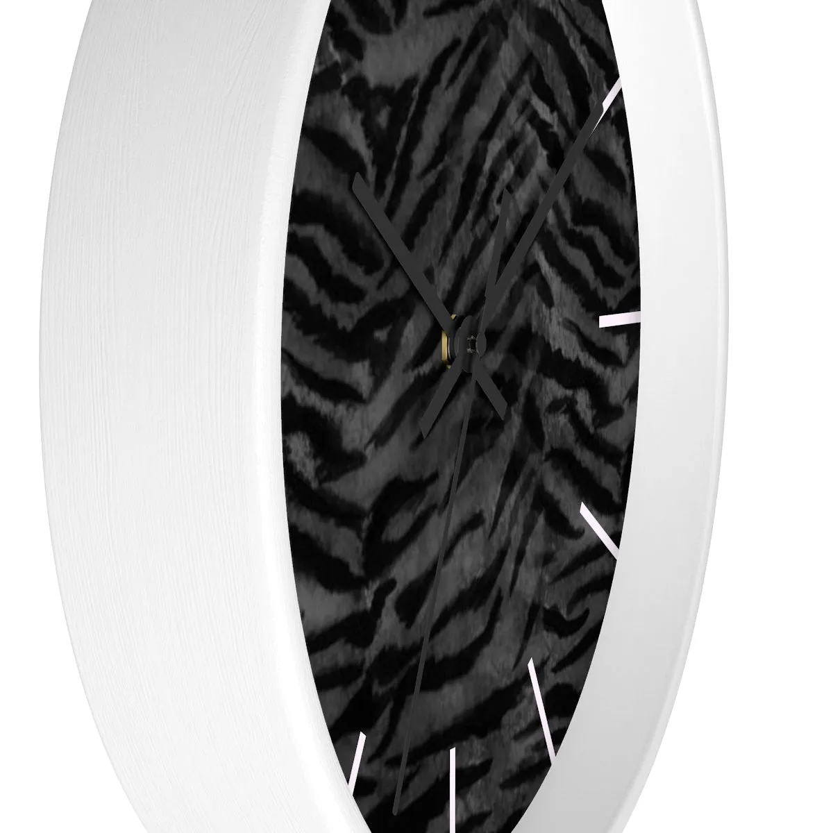 Black Tiger Stripe Wall Clock, Animal Print 10 inch Diameter Indoor Clock-Made in USA