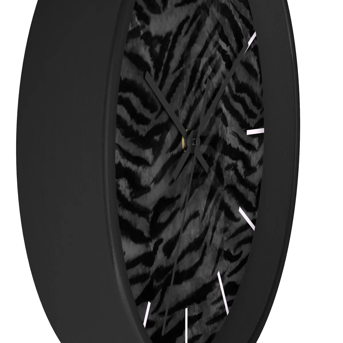 Black Tiger Stripe Wall Clock, Animal Print 10 inch Diameter Indoor Clock-Made in USA