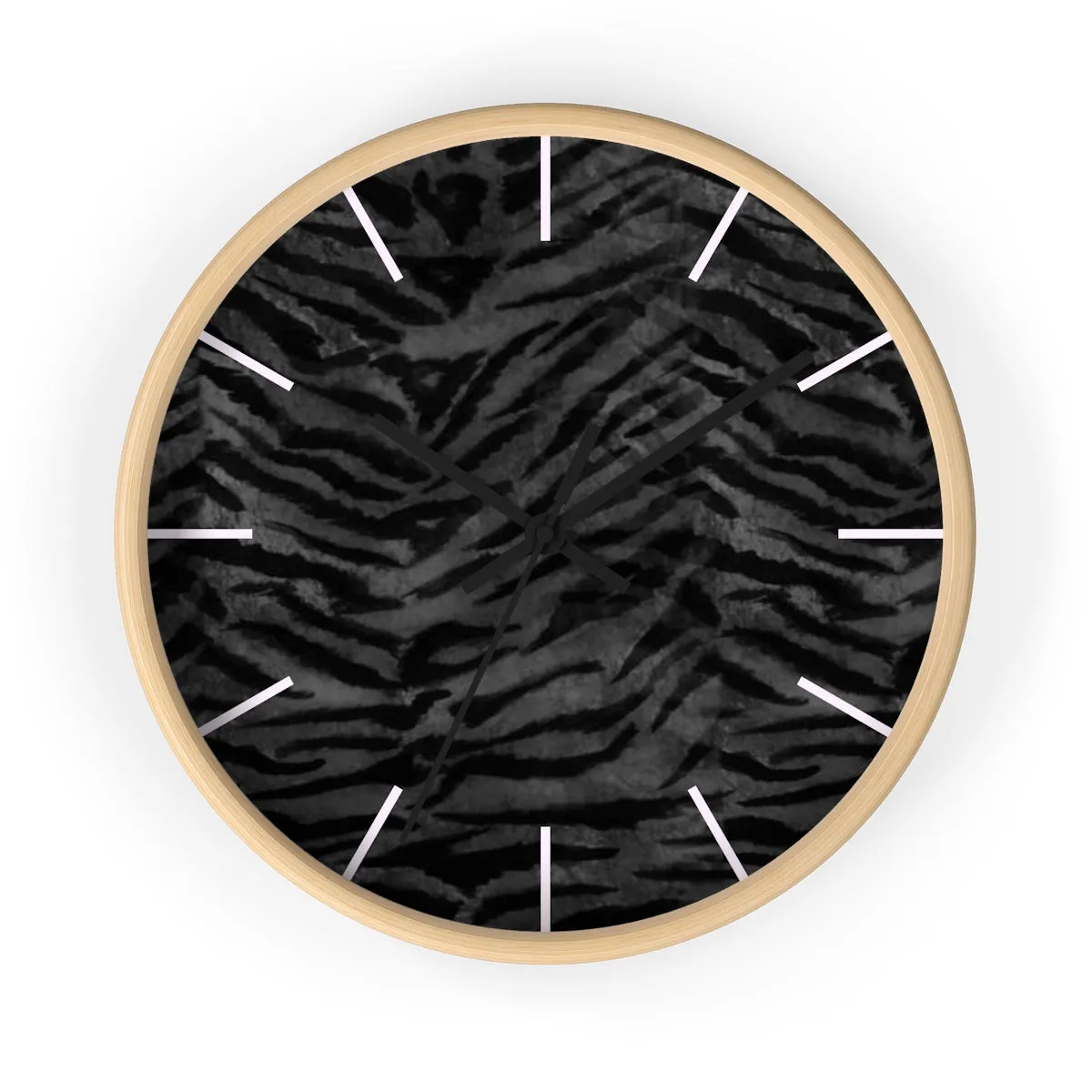 Black Tiger Stripe Wall Clock, Animal Print 10 inch Diameter Indoor Clock-Made in USA