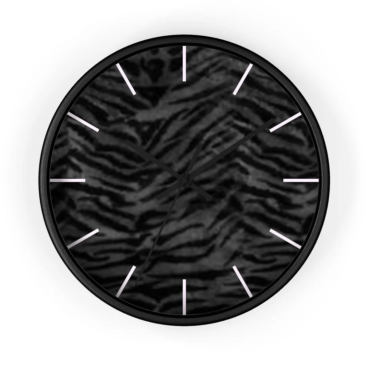 Black Tiger Stripe Wall Clock, Animal Print 10 inch Diameter Indoor Clock-Made in USA