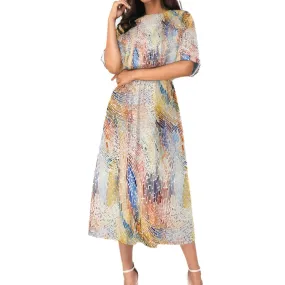 Color Swirl Sensation - Print Women's Elastic Waist Dress