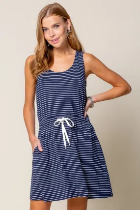 Navy Striped Open Back Dress