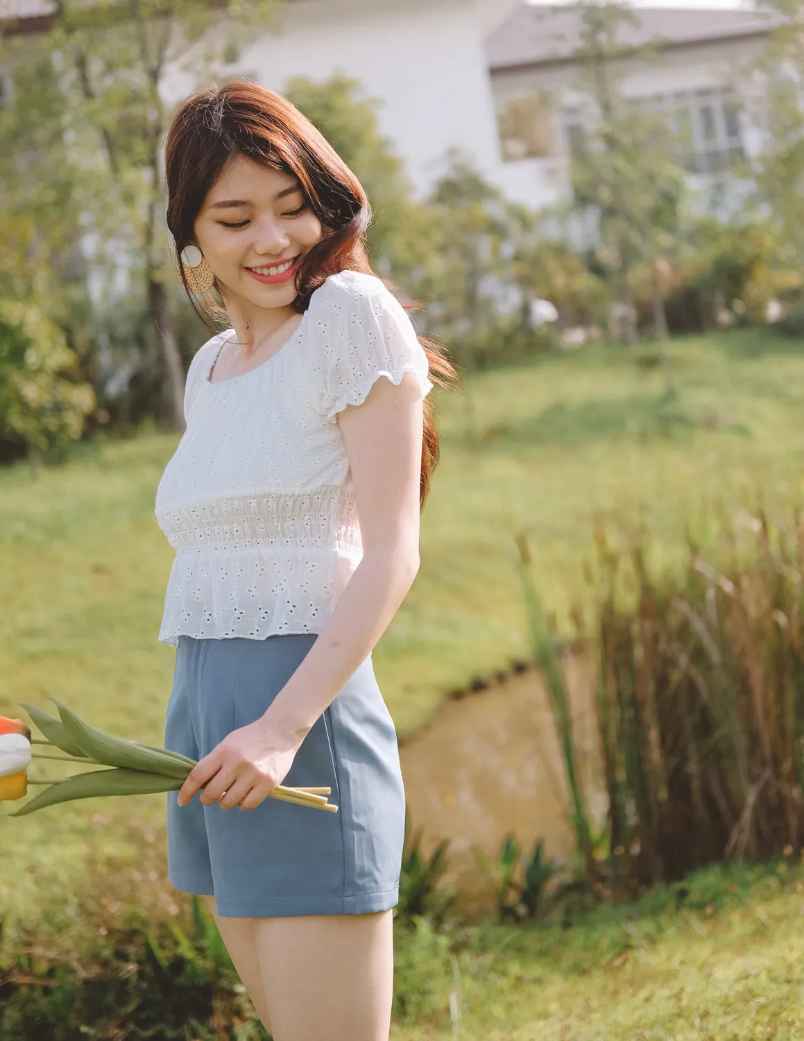 Olivia Eyelet Top in White