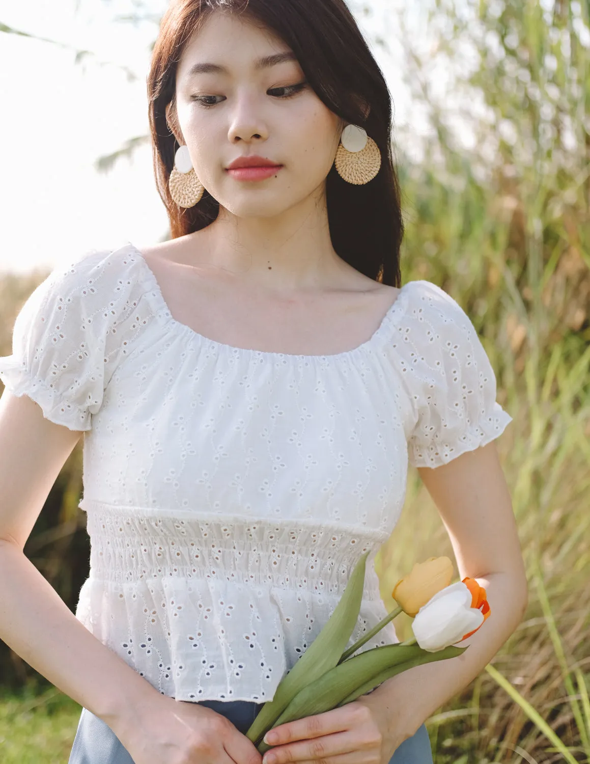 Olivia Eyelet Top in White