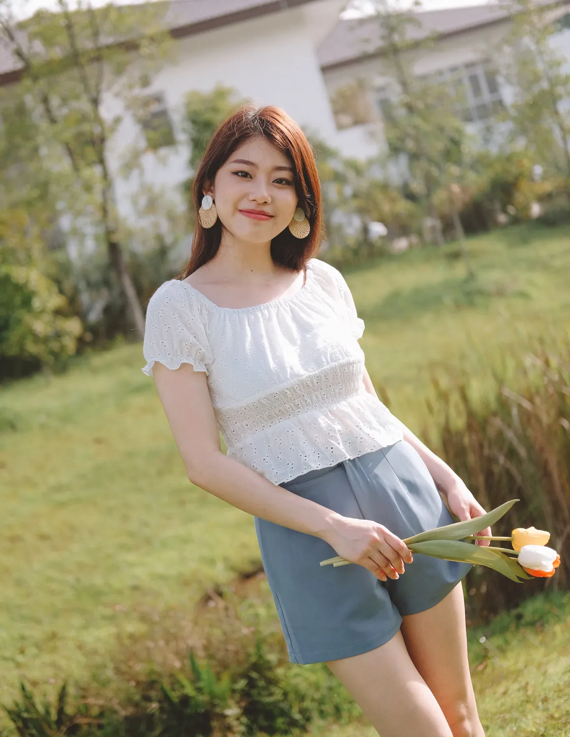 Olivia Eyelet Top in White