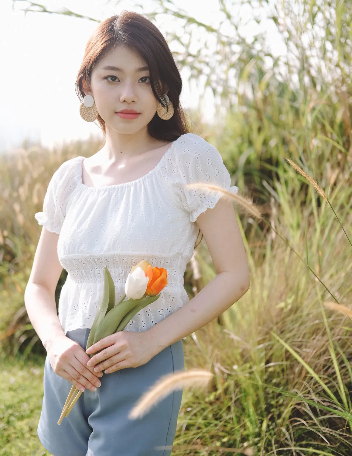 Olivia Eyelet Top in White