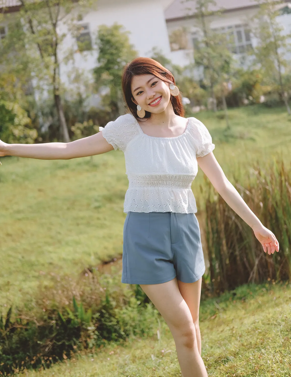 Olivia Eyelet Top in White