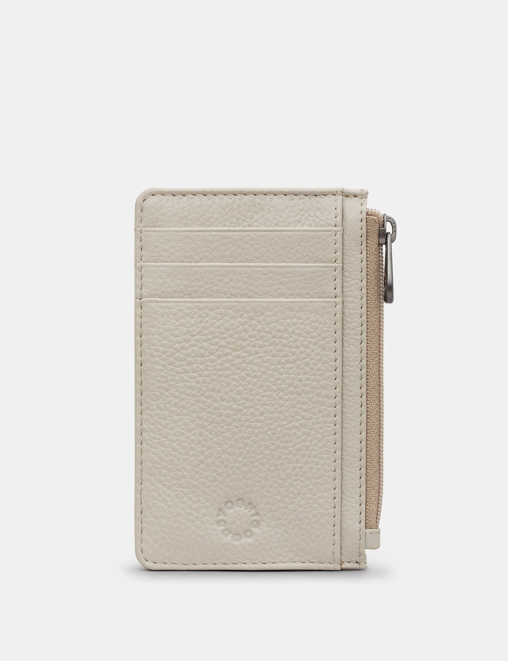 Zip Top Warm Grey Leather Card Holder