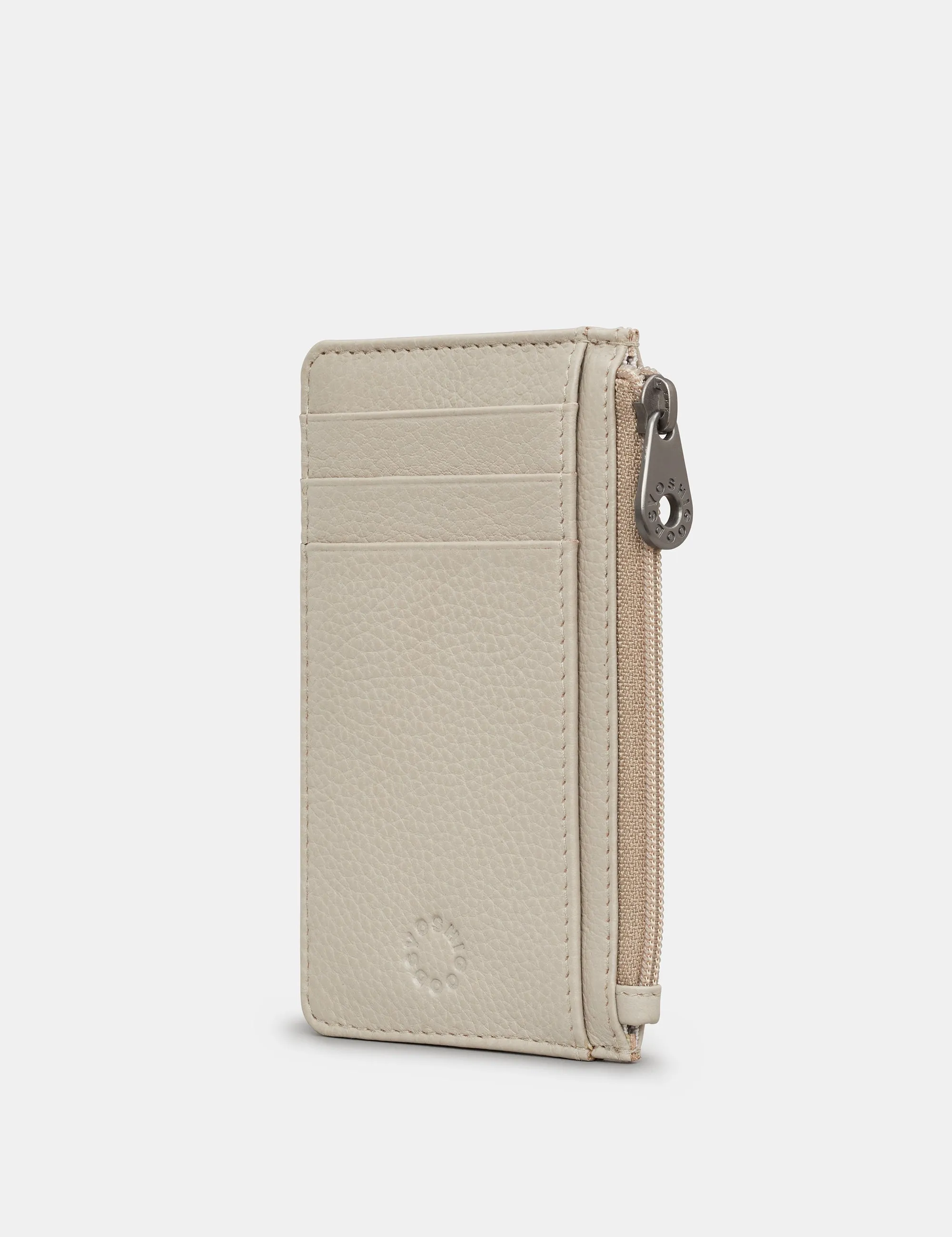 Zip Top Warm Grey Leather Card Holder